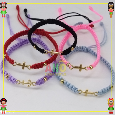 Pulsera Tejida Macrame Con Dije Oro18k