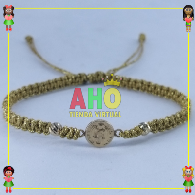 Pulsera Tejida Macrame Con Dije Oro18k