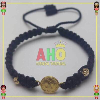 Pulsera Tejida Macrame Con Dije Oro18k