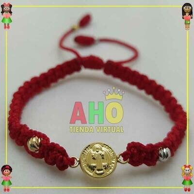 Pulsera Tejida Macrame Con Dije Oro18k