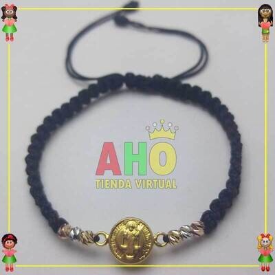 Pulsera Tejida Macrame Con Dije Oro18k
