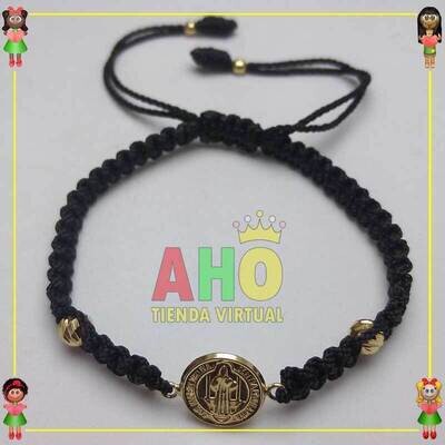Pulsera Tejida Macrame Con Dije Oro18k
