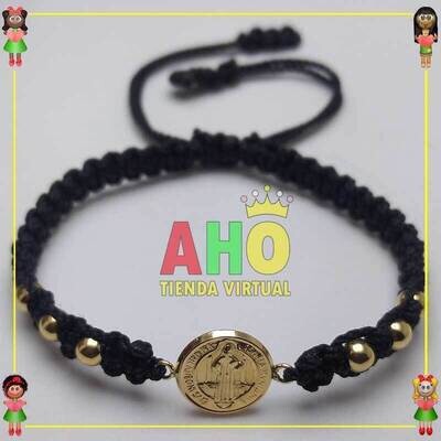 Pulsera Tejida Macrame Con Dije Oro18k