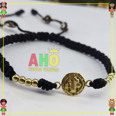 Pulsera Tejida Macrame Con Dije Oro18k