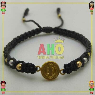 Pulsera Tejida Macrame Con Dije Oro18k