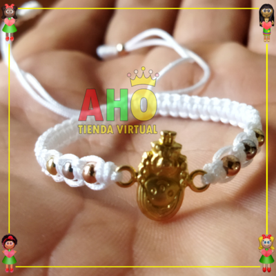 Pulsera Tejida Macrame Con Dije Oro18k