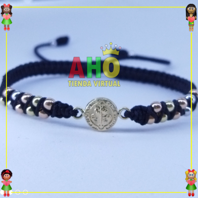 Pulsera Tejida Macrame Con Dije Oro18k