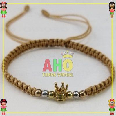 Pulsera Tejida Macrame Con Dije Oro18k