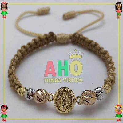 Pulsera Tejida Macrame Con Dije Oro18k