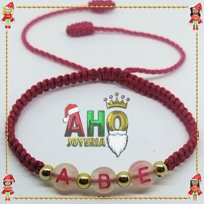 Pulsera Tejida Macrame Con Letras Acrilicas Oro18k
