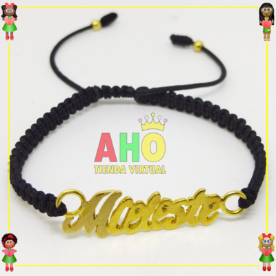 Pulsera Tejida Macrame Con Letras y Nombres en Oro18k