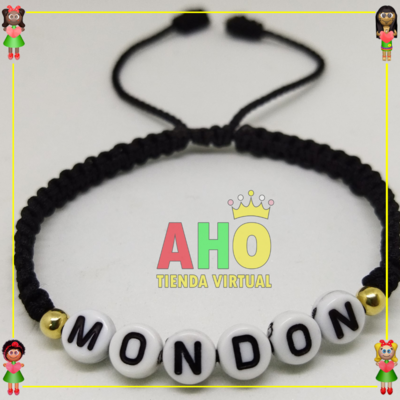 Pulsera Tejida Macrame Con Letras Acrilicas Oro18k