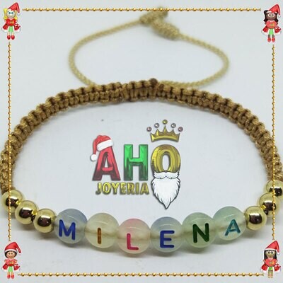 Pulsera Tejida Macrame Con Letras Acrilicas Oro18k
