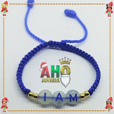 Pulsera Tejida Macrame Con Letras Acrilicas Oro18k