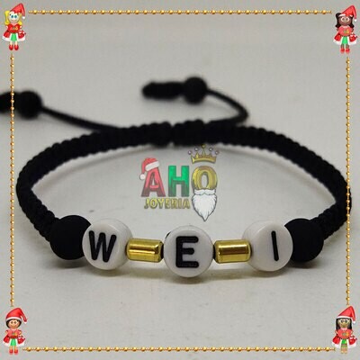 Pulsera Tejida Macrame Con Letras Acrilicas Oro18k