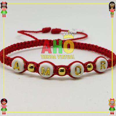 Pulsera Tejida Macrame Con Letras Acrilicas Oro18k