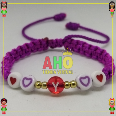 Pulsera Tejida Macrame Con Letras Acrilicas Oro18k