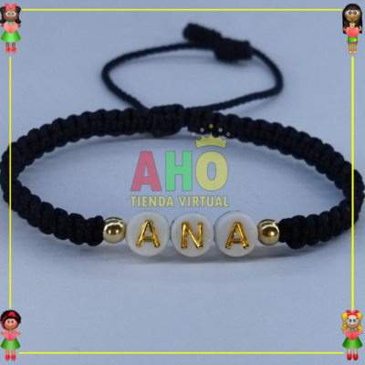 Pulsera Tejida Macrame Con Letras Acrilicas Oro18k