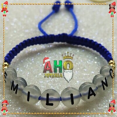 Pulsera Tejida Macrame Con Letras Acrilicas Oro18k
