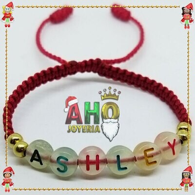 Pulsera Tejida Macrame Con Letras Acrilicas Oro18k
