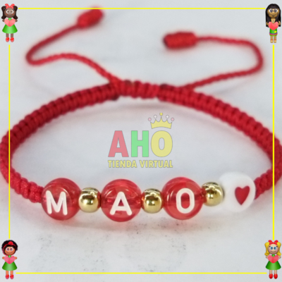 Pulsera Tejida Macrame Con Letras Acrilicas Oro18k