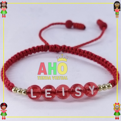 Pulsera Tejida Macrame Con Letras Acrilicas Oro18k