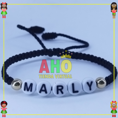 Pulsera Tejida Macrame Con Letras Acrilicas Oro18k