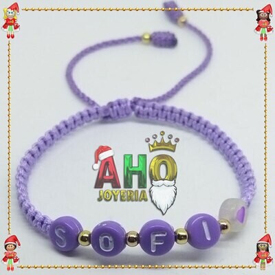 Pulsera Tejida Macrame Con Letras Acrilicas Oro18k