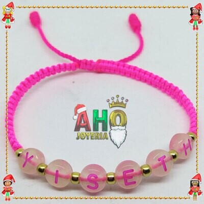 Pulsera Tejida Macrame Con Letras Acrilicas Oro18k