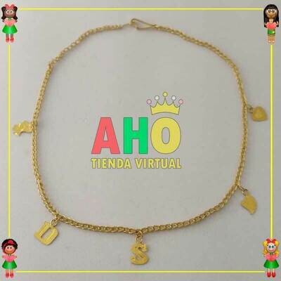Tobillera letras y Corazones Oro18k