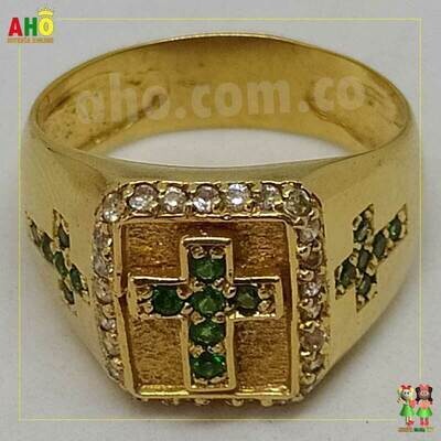 Anillo Cruz Verde Oro18k