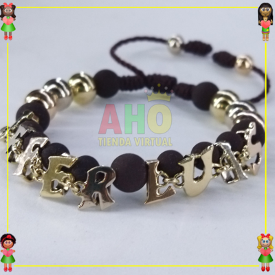 Pulsera Tejida Macrame Con Letras y Nombres en Oro18k