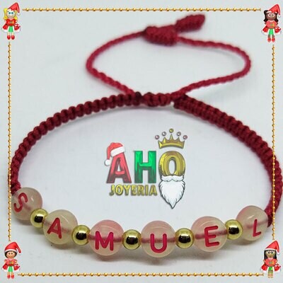 Pulsera Tejida Macrame Con Letras Acrilicas Oro18k