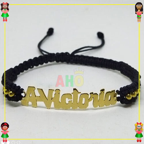 Pulsera Tejida Macrame Con Letras y Nombres en Oro18k