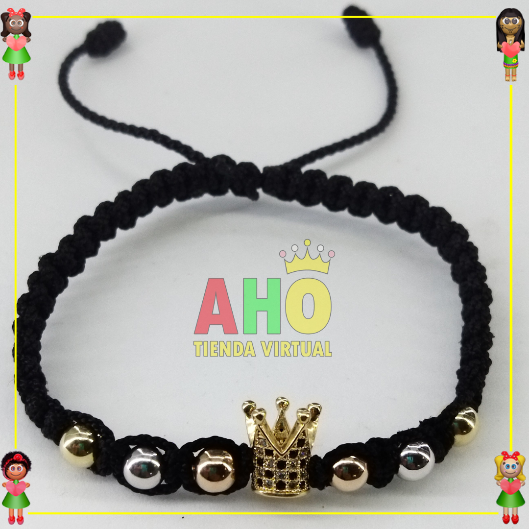 Pulsera Tejida Macrame Con Dije Oro18k