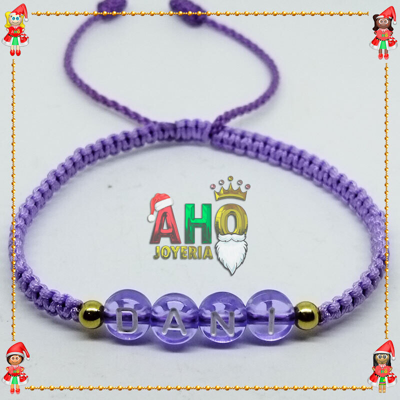 Pulsera Tejida Macrame Con Letras Acrilicas Oro18k