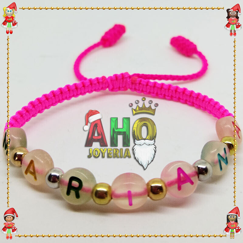 Pulsera Tejida Macrame Con Letras Acrilicas Oro18k