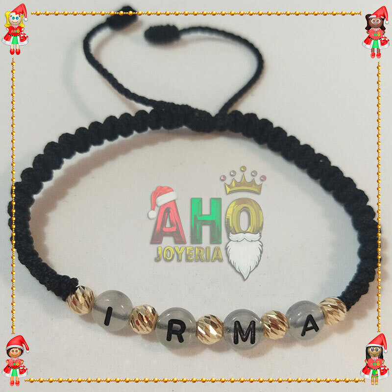 Pulsera Tejida Macrame Con Letras Acrilicas Oro18k