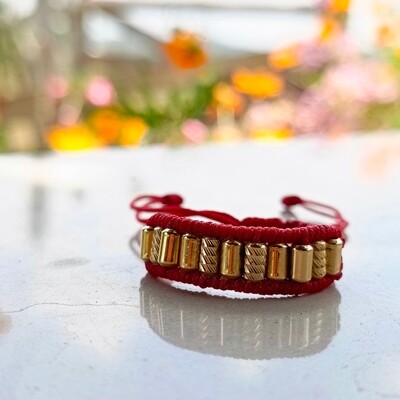 PulseraTejida Cilindros Oro18K