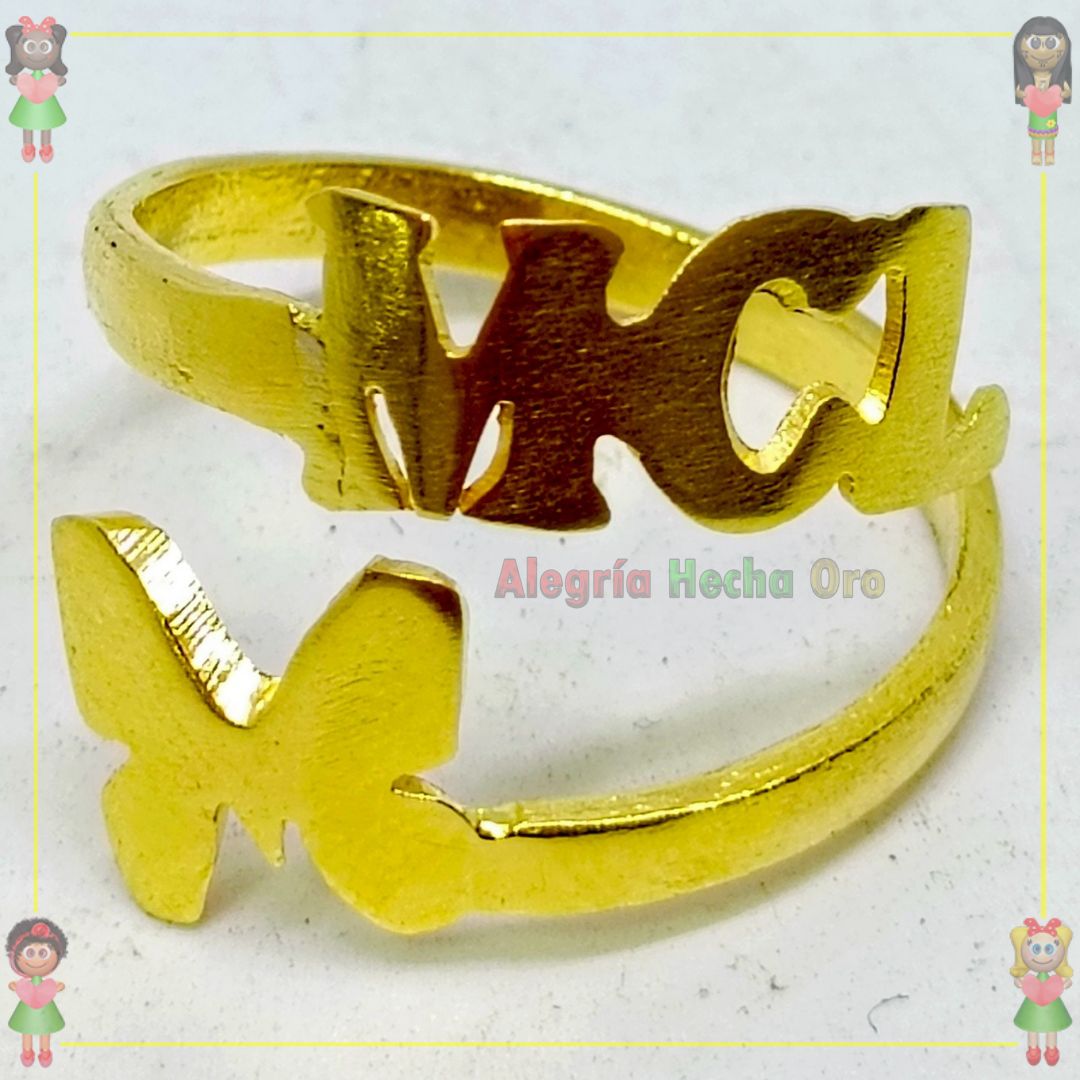Anillo Nombre y Mariposa Oro18k
