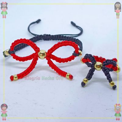 Pulsera y Anillo Moño Macrame Oro18k
