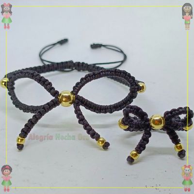 Pulsera y Anillo Moño Macrame Oro18k