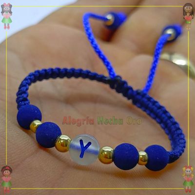 Pulsera Tejida Macrame Con Letras Acrilicas Oro18k