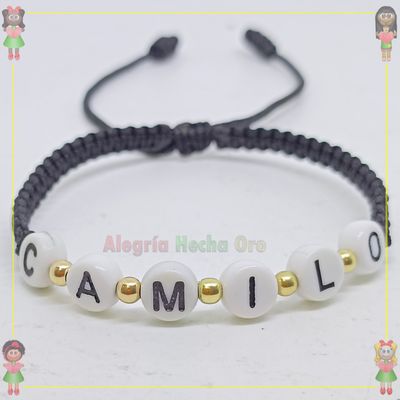 Pulsera Tejida Macrame Con Letras Acrilicas Oro18k