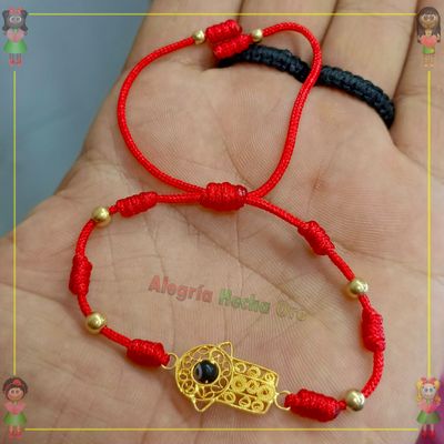 Pulsera Tejida Macrame Con Dije Oro18k