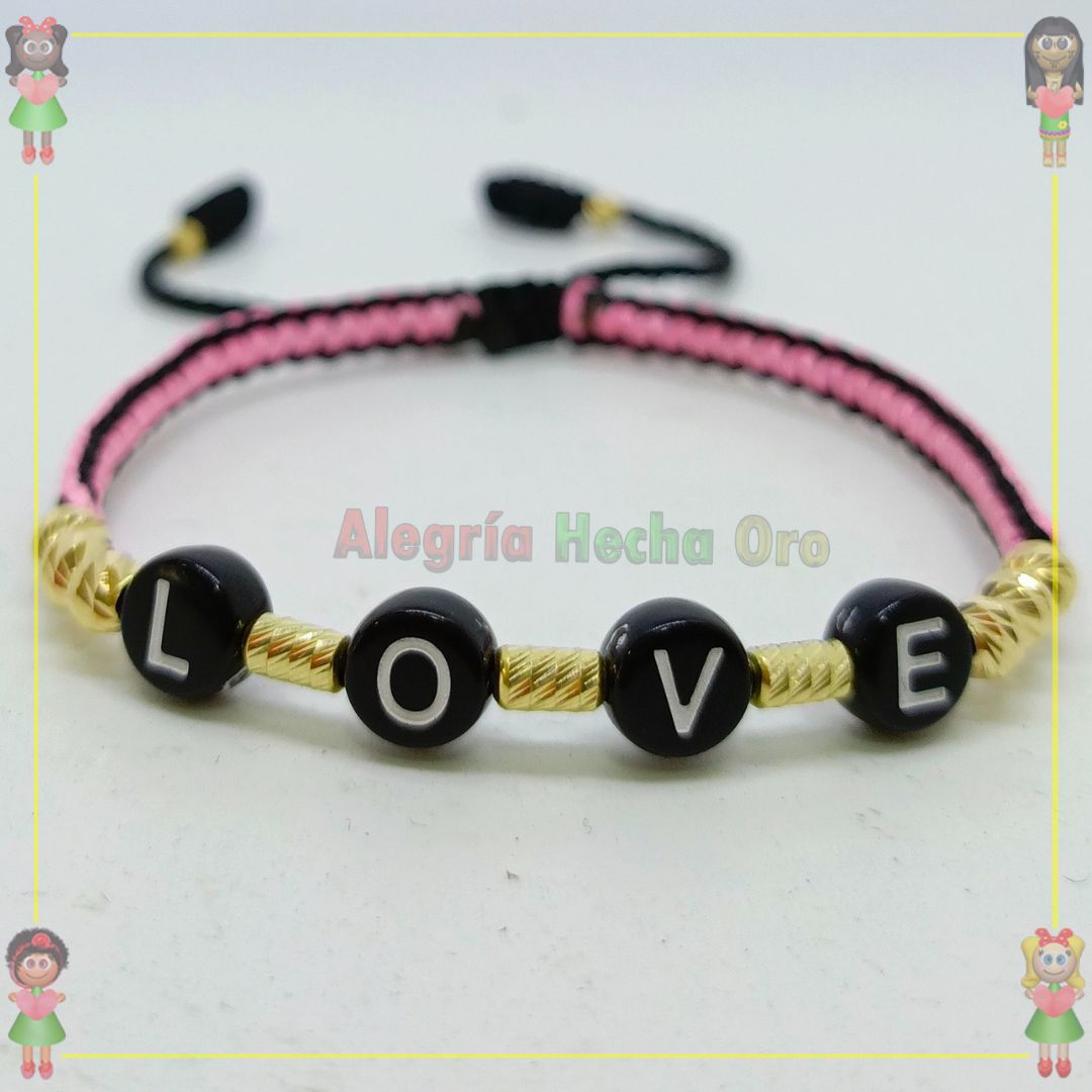 Pulsera Tejida Macrame Con Letras Acrilicas Oro18k