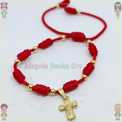 Pulsera Tejida Macrame Con Dije Oro18k