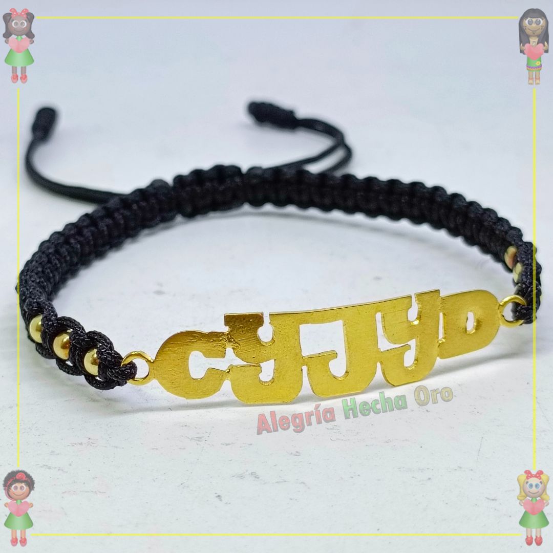 Pulsera Tejida Macrame Con Letras y Nombres en Oro18k