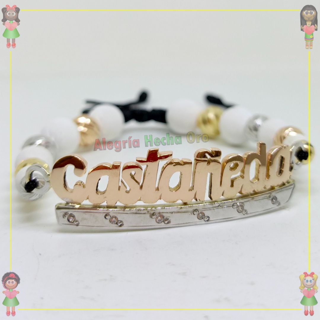 Pulsera Tejida Macrame Con Letras y Nombres en Oro18k