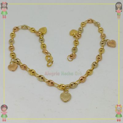 Tobillera Con Dijes en 3 Oro18k